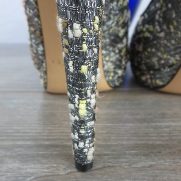 Near New Casadei Tweed Stiletto High Heels Peep Toe 9 Black Silver - Picture 14 of 16